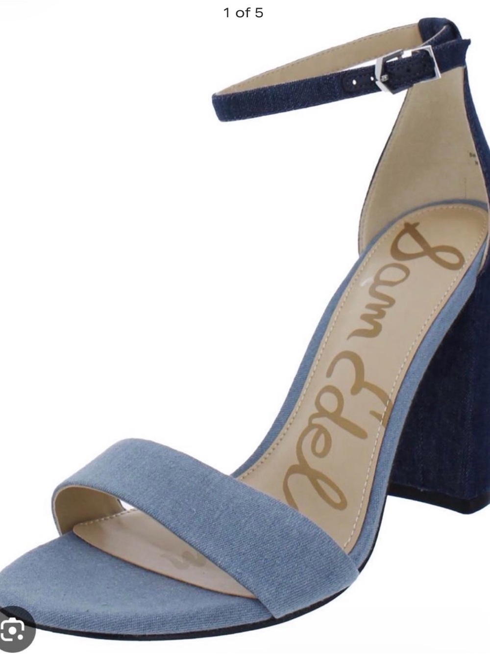 Sam Edelman Two-Tone Light Blue Denim Ankle-Strap Block Heel Sandals